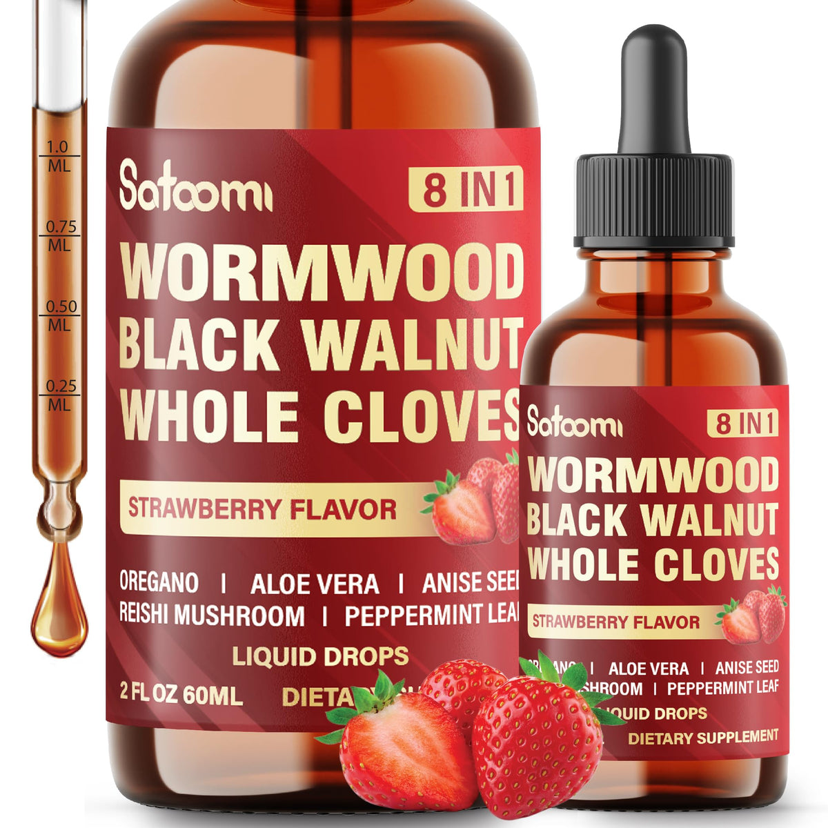 Satoomi 8in1 wormwood bottle showing herbal blend for daily wellness.