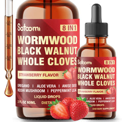 Satoomi 8in1 wormwood bottle showing herbal blend for daily wellness.