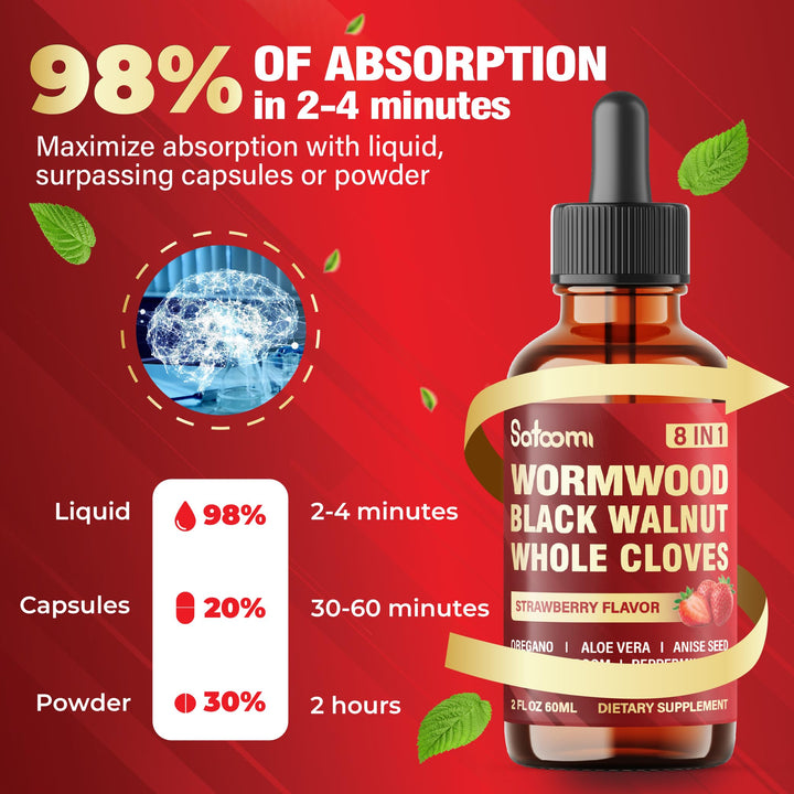 Satoomi wormwood bottle with 60-day supply for daily use.