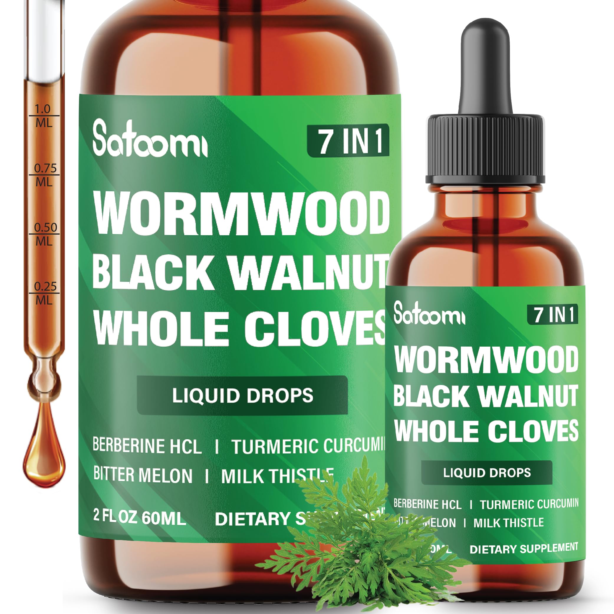 Satoomi Wormwood Liquid Drops bottle for daily digestive balance and routine.