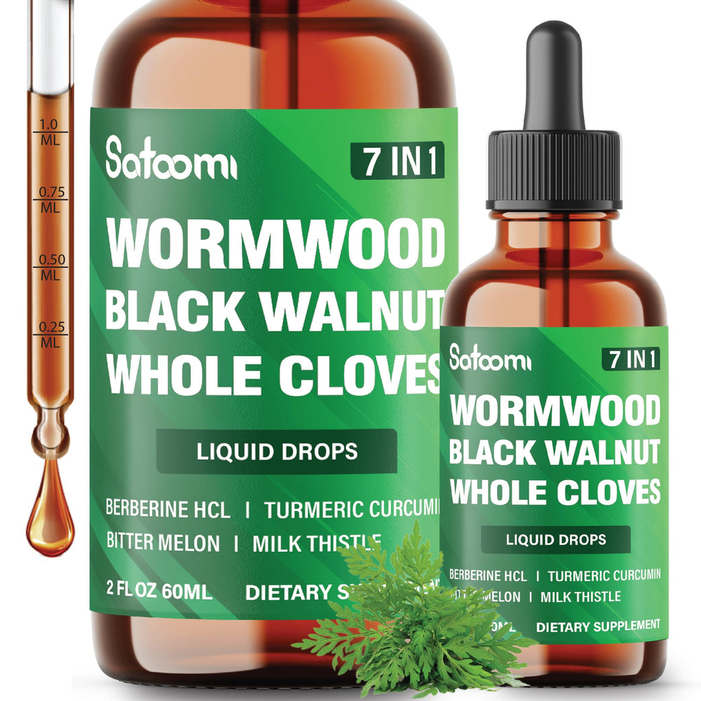 Satoomi Wormwood Liquid Drops bottle for daily digestive balance and routine.