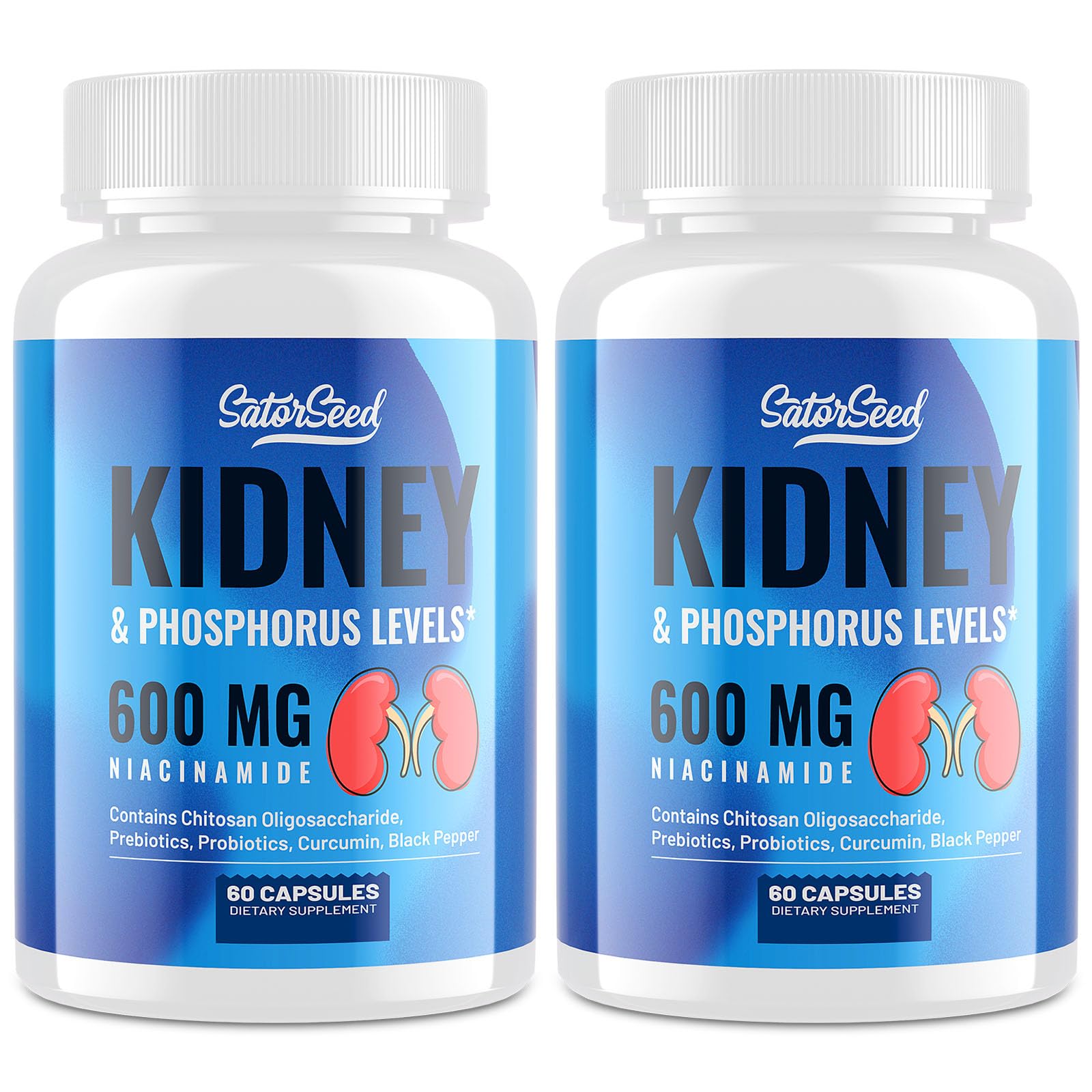 SatorSeed kidney support bottle front view with label and dosage.