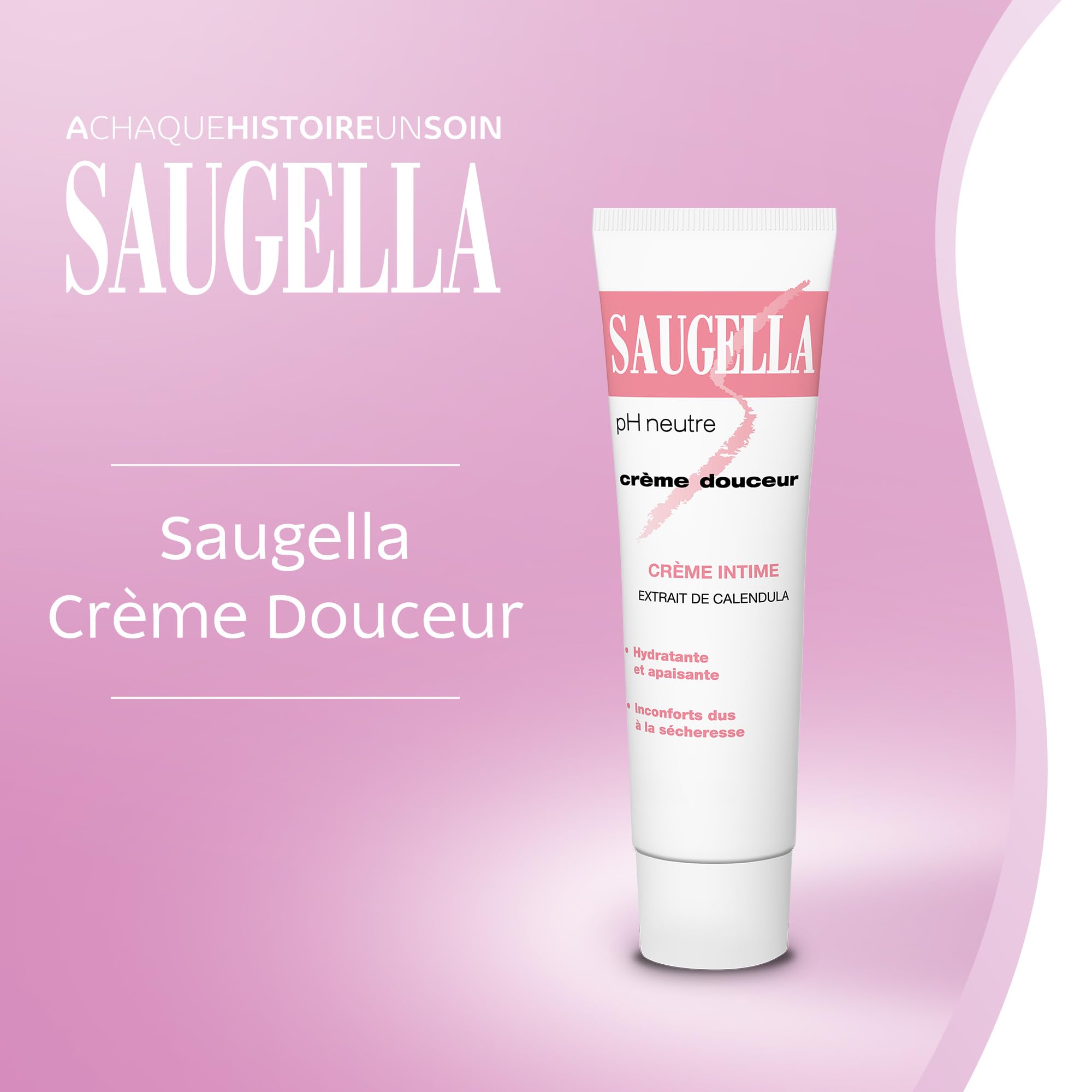 Close-up of Saugella Gentle Cream texture showing soothing moisture.