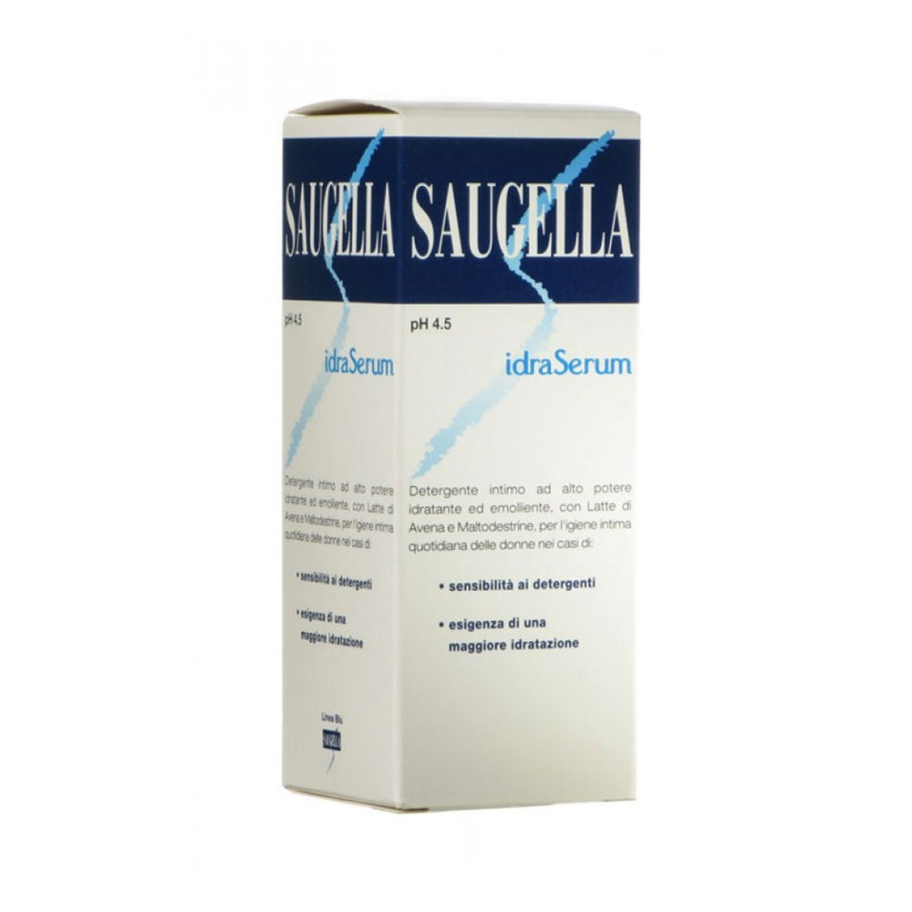 Saugella Hydra Serum Emulsion bottle for daily intimate hygiene and gentle moisture balance