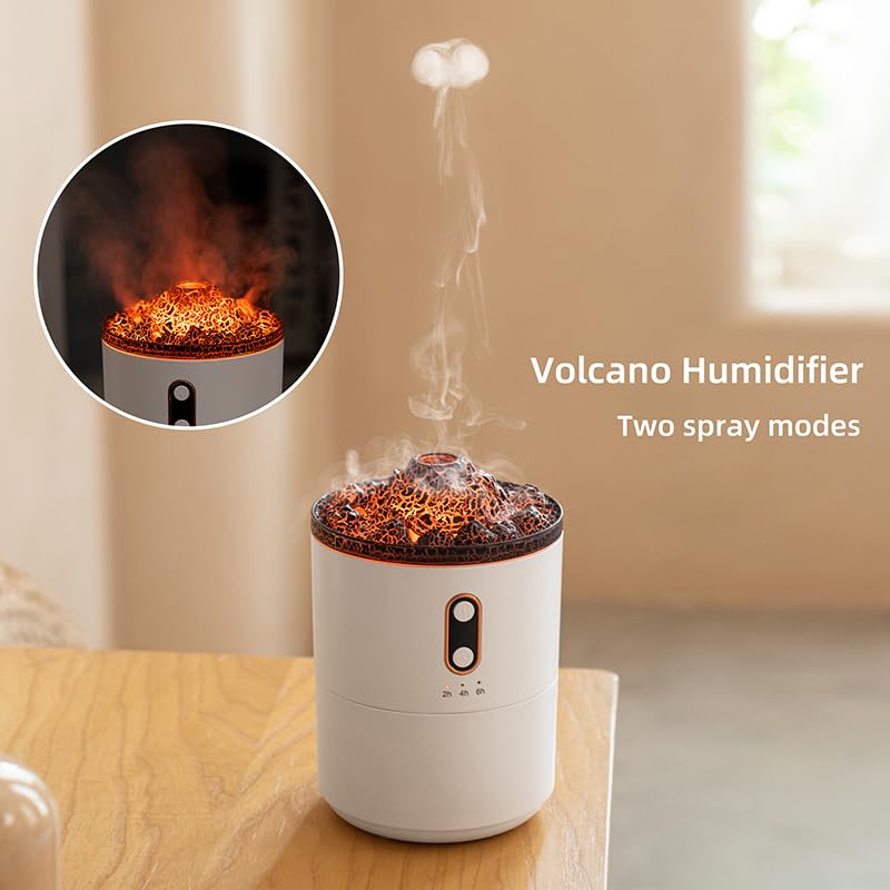 Saunana Volcano Humidifier night light provides soft illumination for evenings.