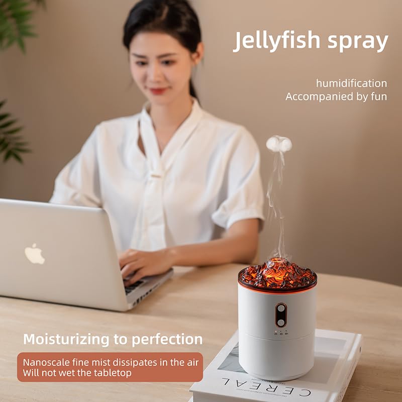 Saunana Volcano Humidifier red blue lights enhance mood lighting in bedrooms.