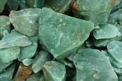Sawcart Green Aventurine rough stone displayed for feng shui balance.