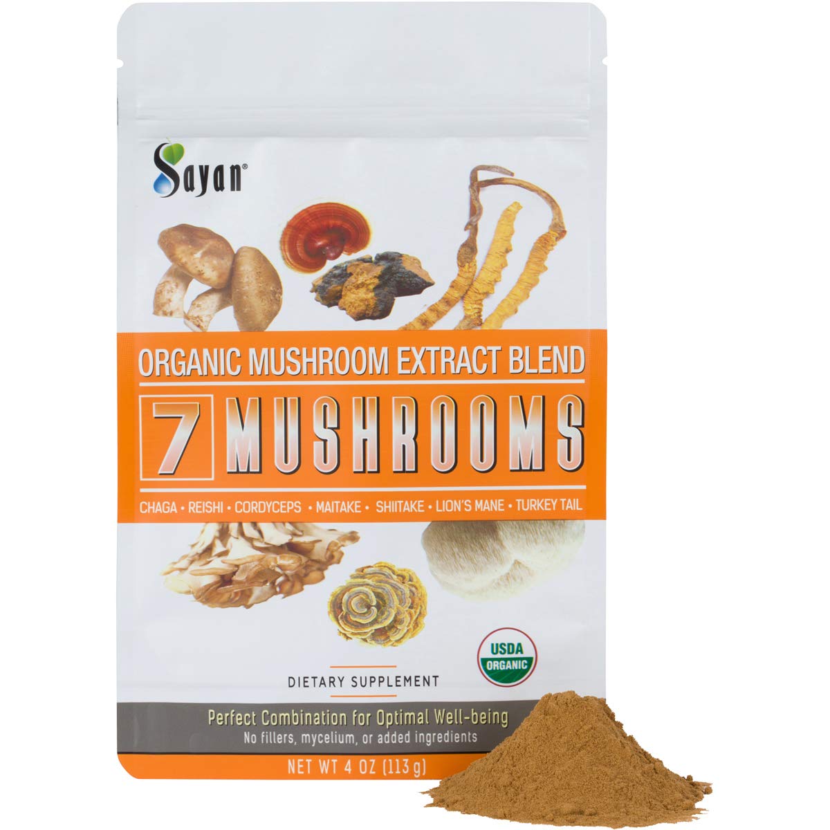 Sayan 7 Mushrooms bowl with herbs ready for nourishing blend.