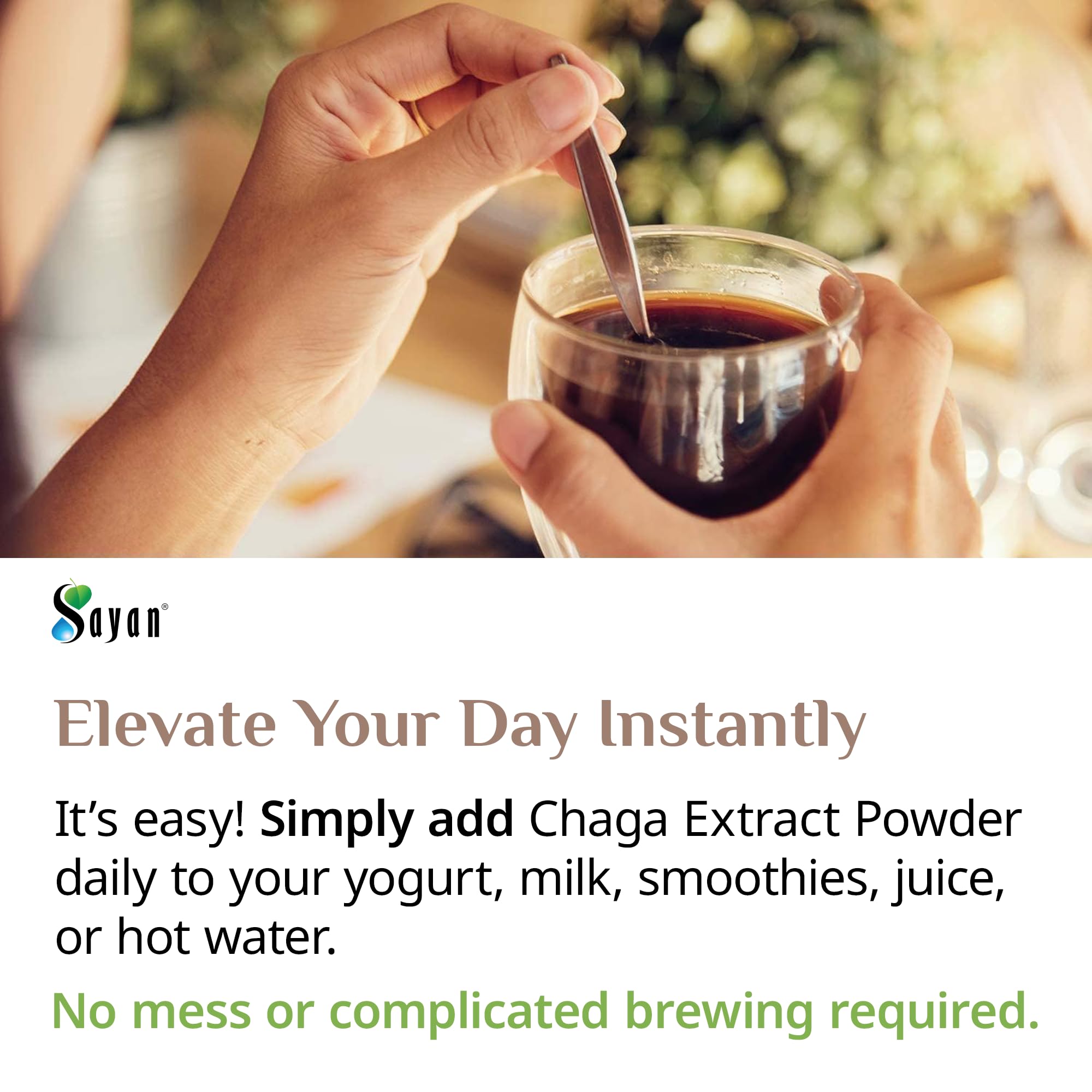 Sayan Chaga jar showing compact 4oz size and no additives.