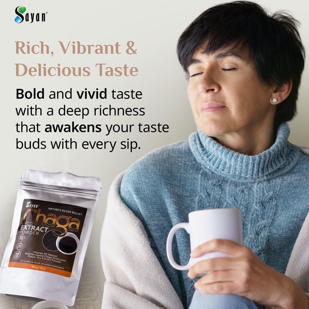 Sayan Chaga powder scoop ready for quick, versatile servings.