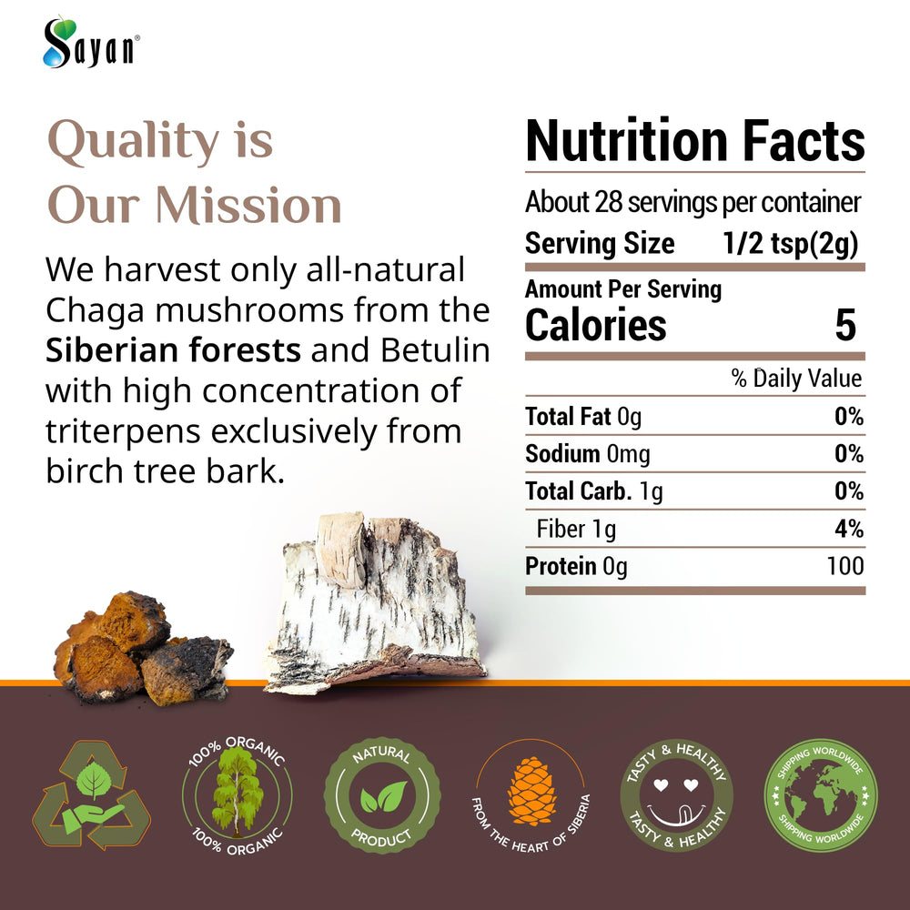 Sayan Chaga with Betulin beside a glass of water for on-the-go mixing.