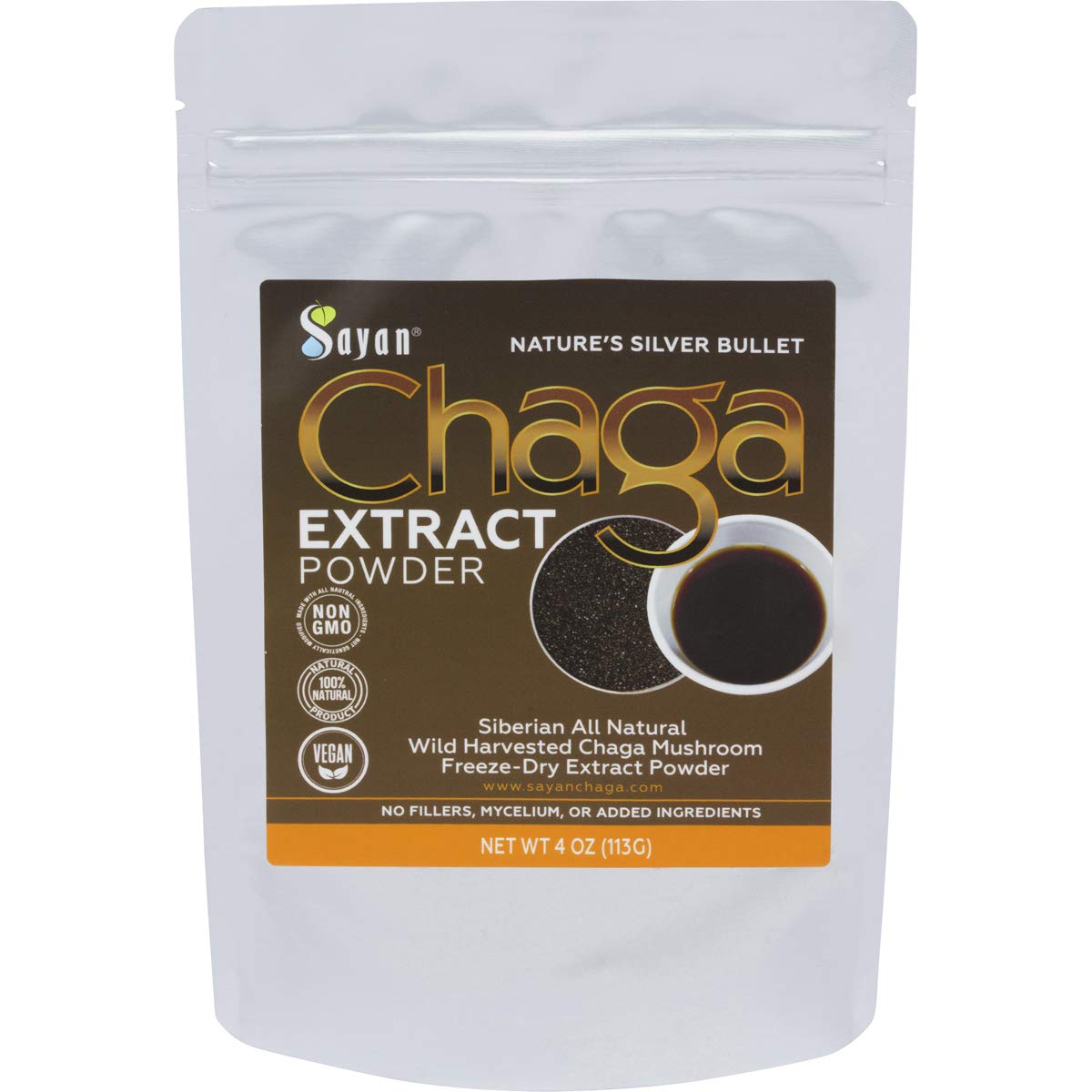 Sayan Chaga powder bottle ready to support daily immune and digestion routines.