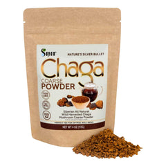Sayan chaga powder coarse jar shows premium wild harvest for wellness rituals