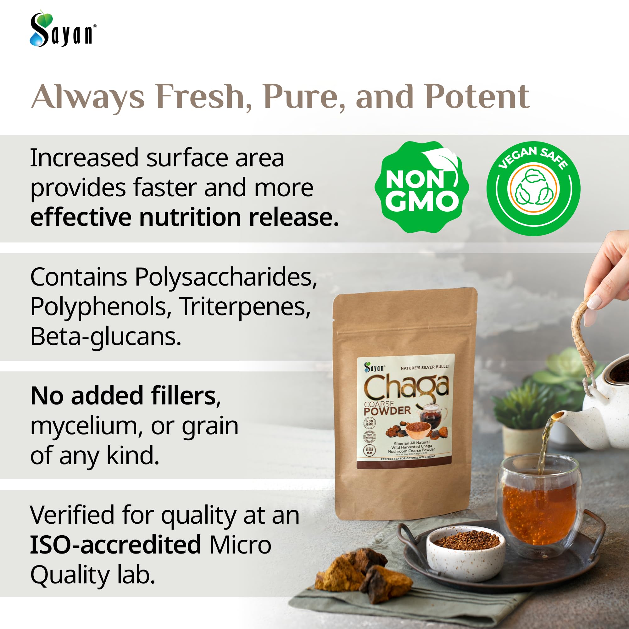 Sayan chaga scoop measure included for precise dosing in daily cups