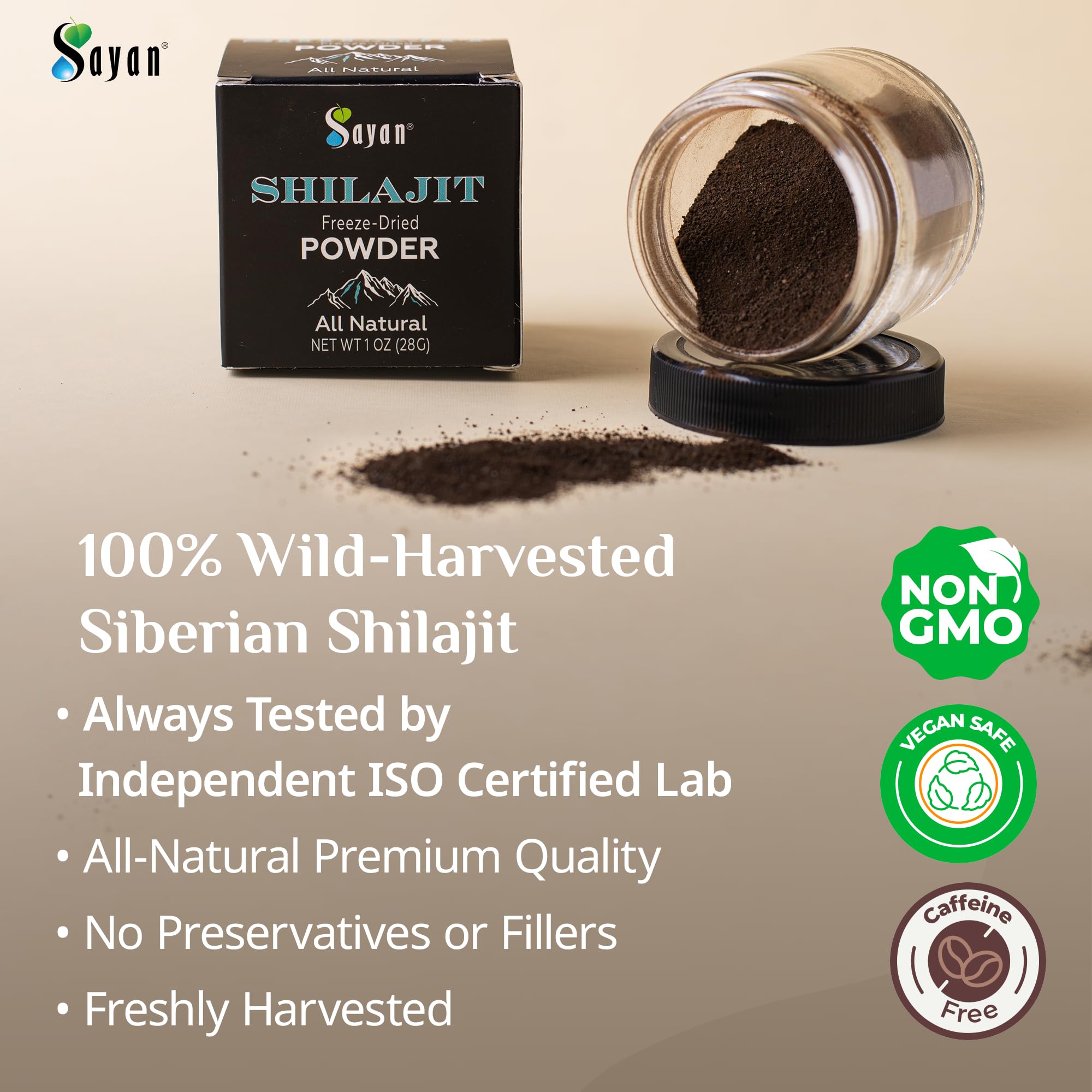 Sayan Pure Shilajit Powder scoop for easy, precise dosing.