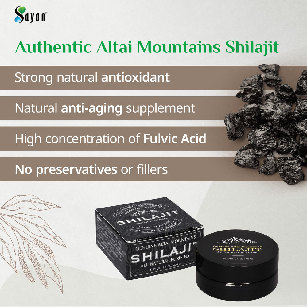 Sayan Pure Shilajit Resin jar closeup highlights additive-free, high-purity resin