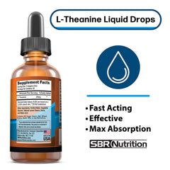 Dropper releases SBR Nutrition L-Theanine Drops into a glass for a calm, focused moment.