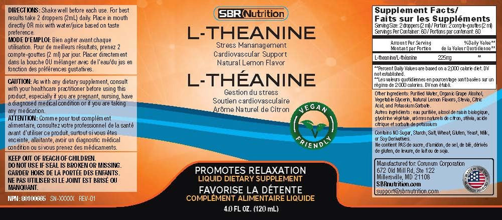 SBR Nutrition L-Theanine Drops with lemon slice for refreshing calm.
