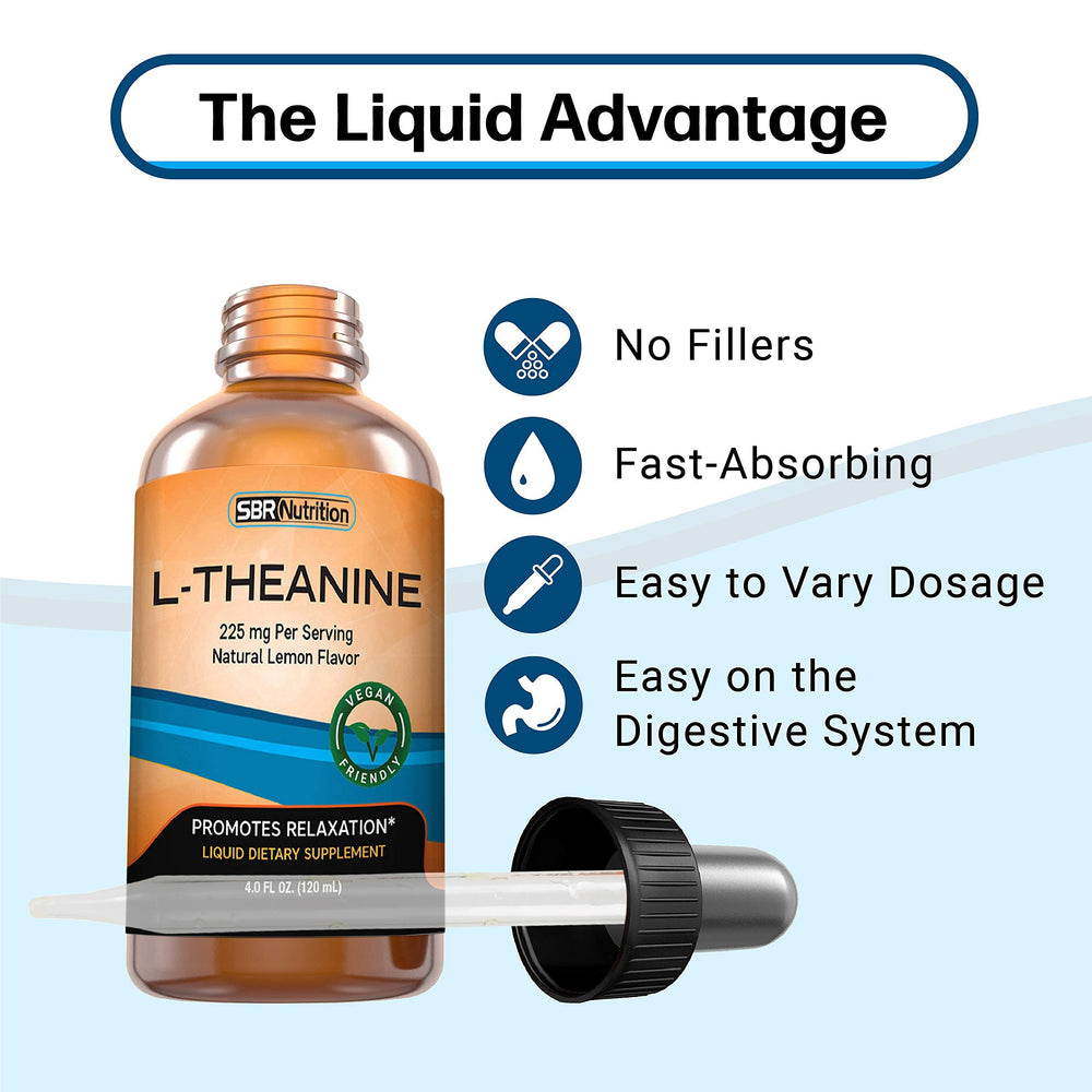 Store display featuring SBR Nutrition L-Theanine Drops for calm, focused routines.