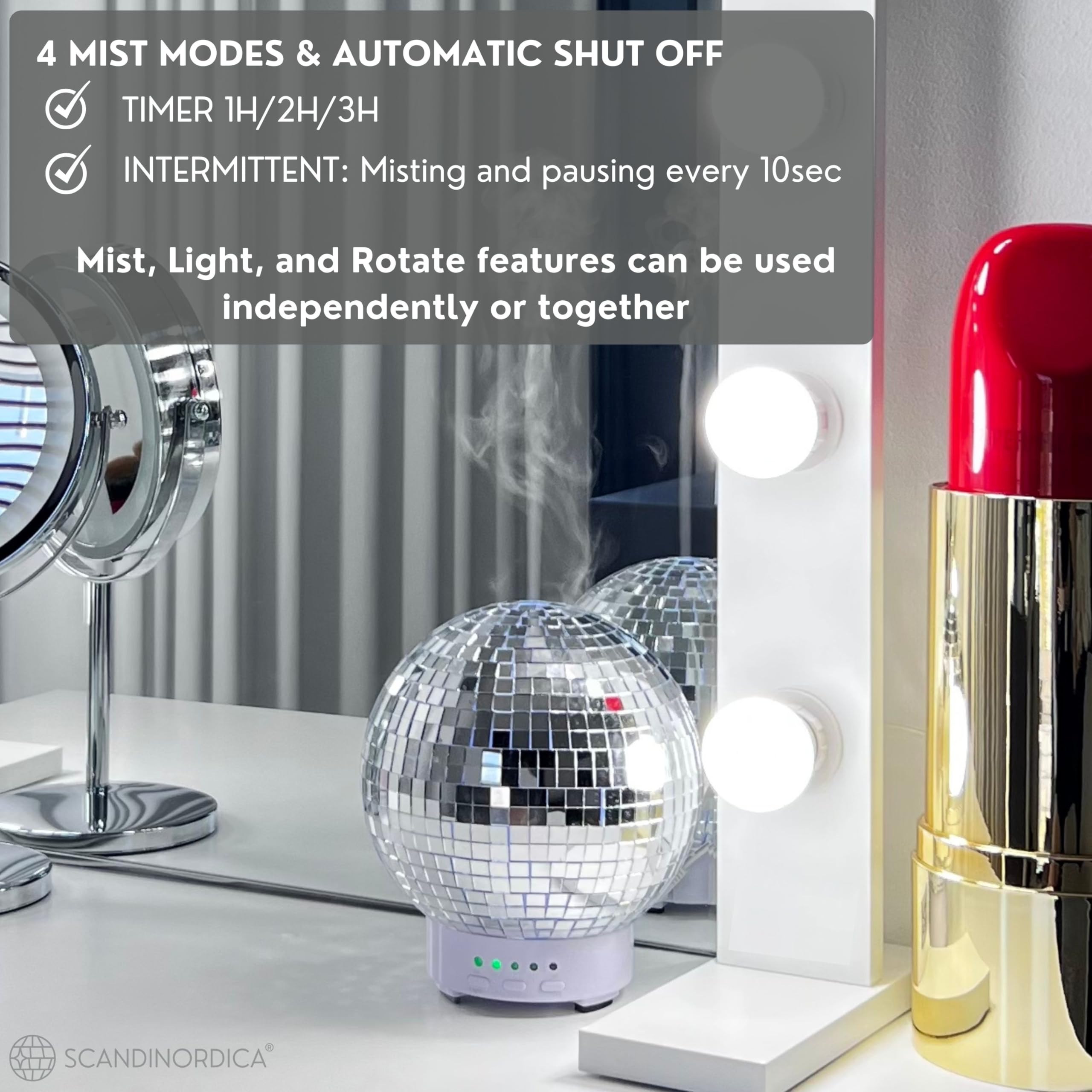 SCANDINORDICA disco ball diffuser’s silver finish suits contemporary decor