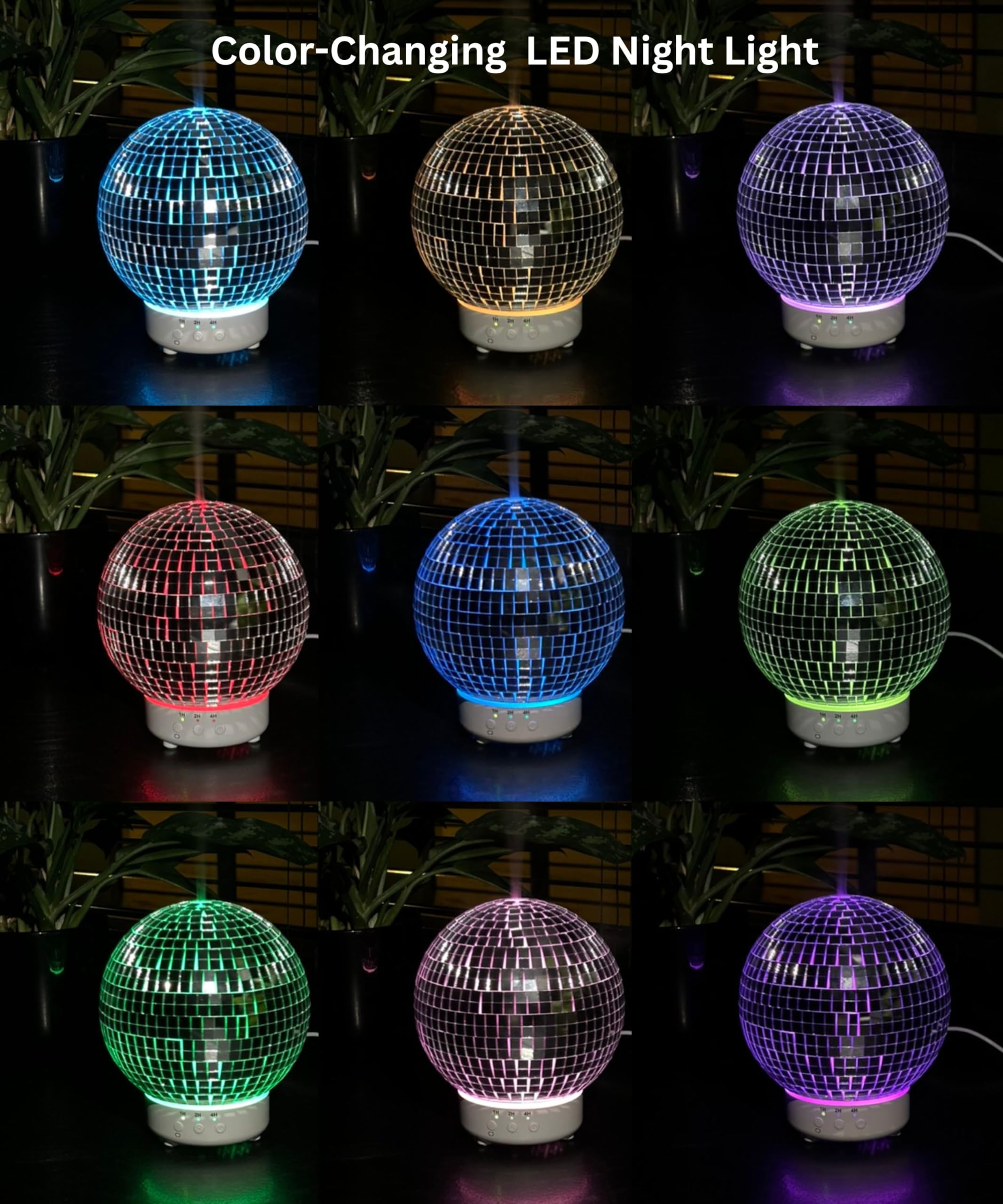 SCANDINORDICA disco ball diffuser soft night glow creates cozy bedroom ambiance.
