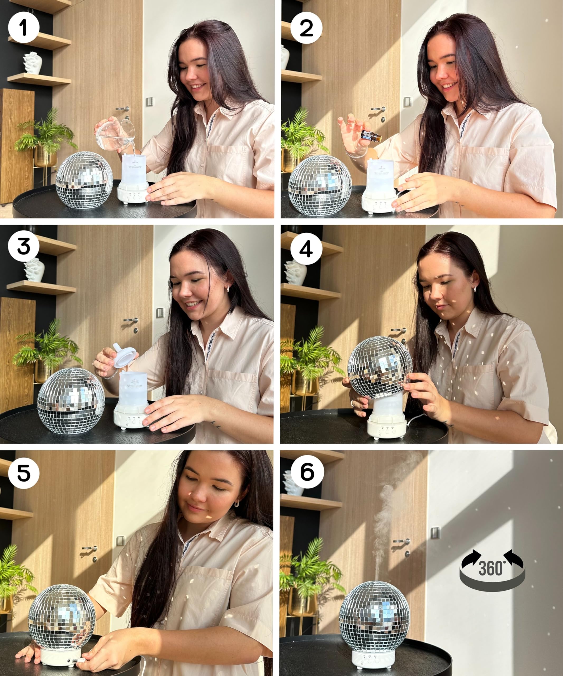 SCANDINORDICA disco ball diffuser timer settings offer flexible use.