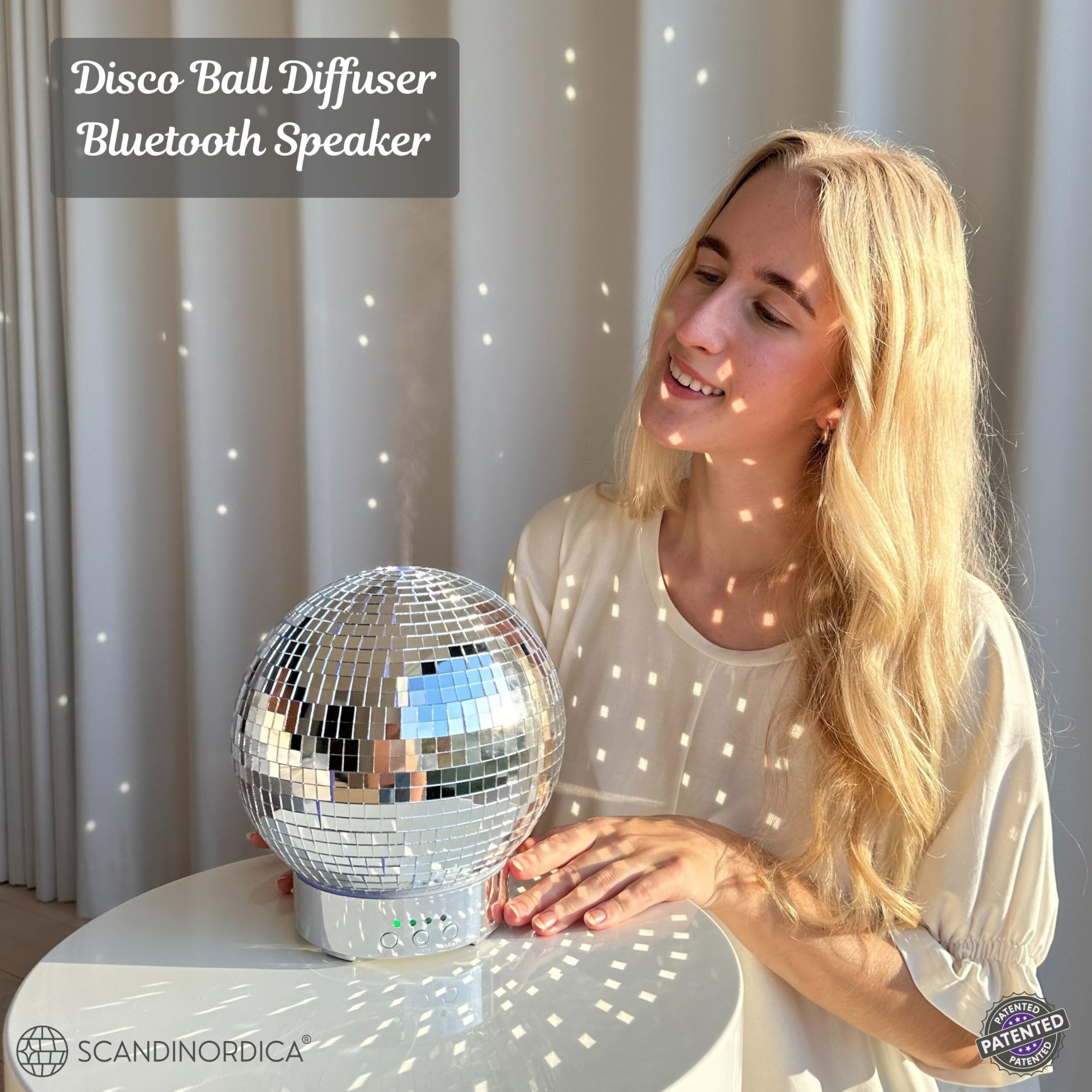 SCANDINORDICA disco-ball-led-lights provide colorful mood lighting for retro decor.
