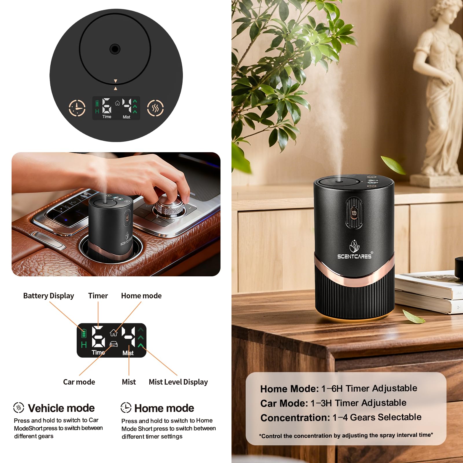 Scentcares Diffuser emits warm LED light to create a cozy ambiance.