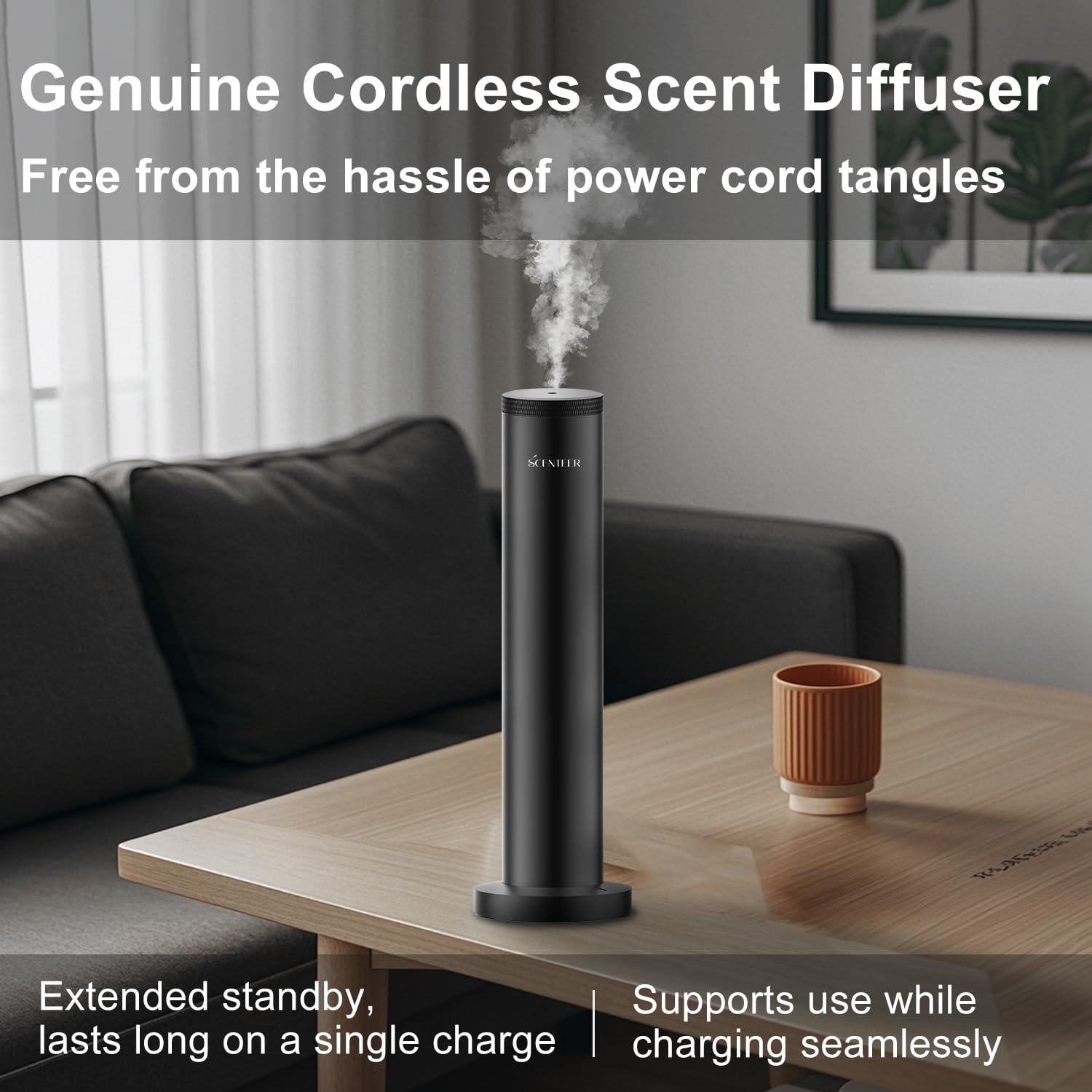 SCENTEER diffuser features a durable metal body for humid environments