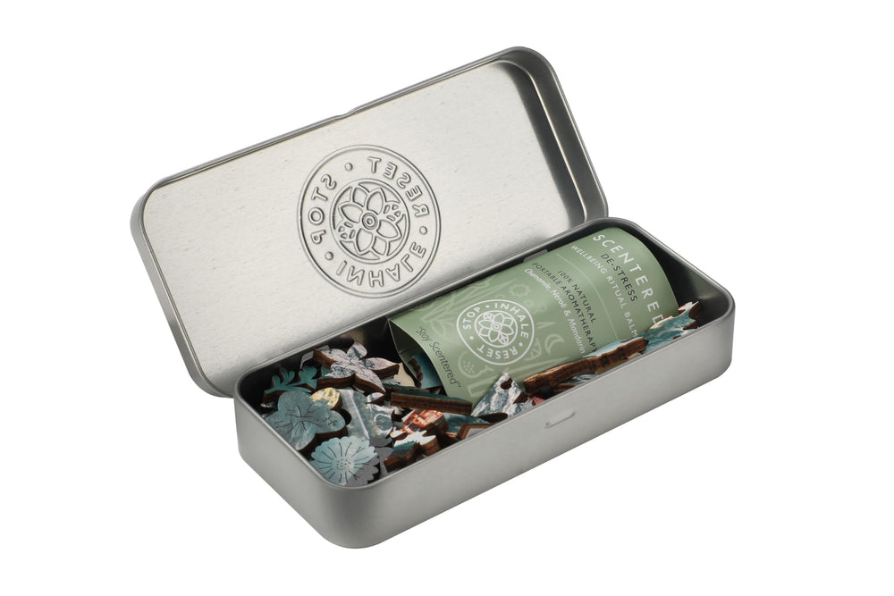 Scentered mindful ritual with puzzle and aromatherapy for relaxation