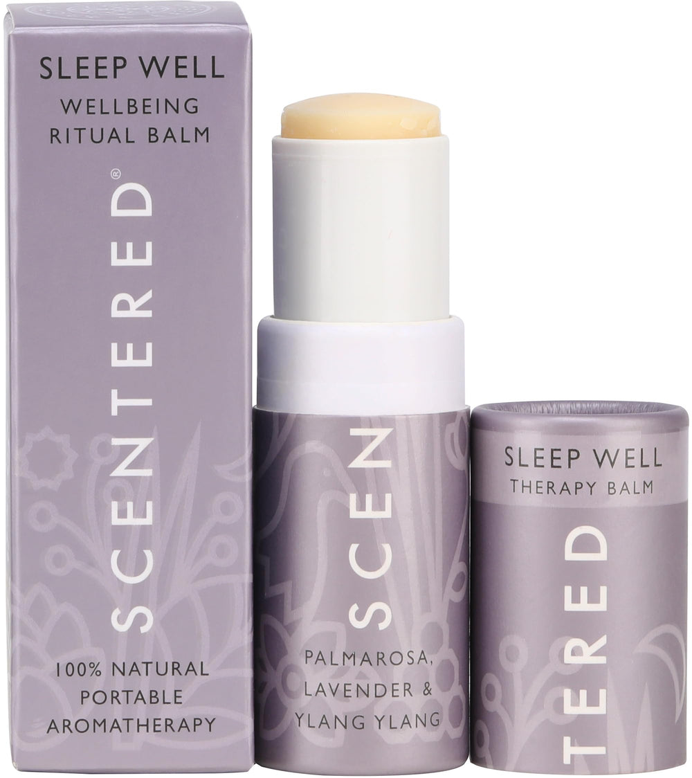 Scentered Sleep Well Balm lavender roll-on for a calming pre-sleep ritual.