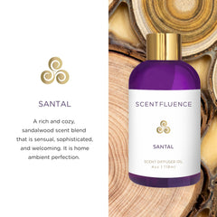 Scentfluence Santal diffuser oil room-ambience shot provides relaxing atmosphere.