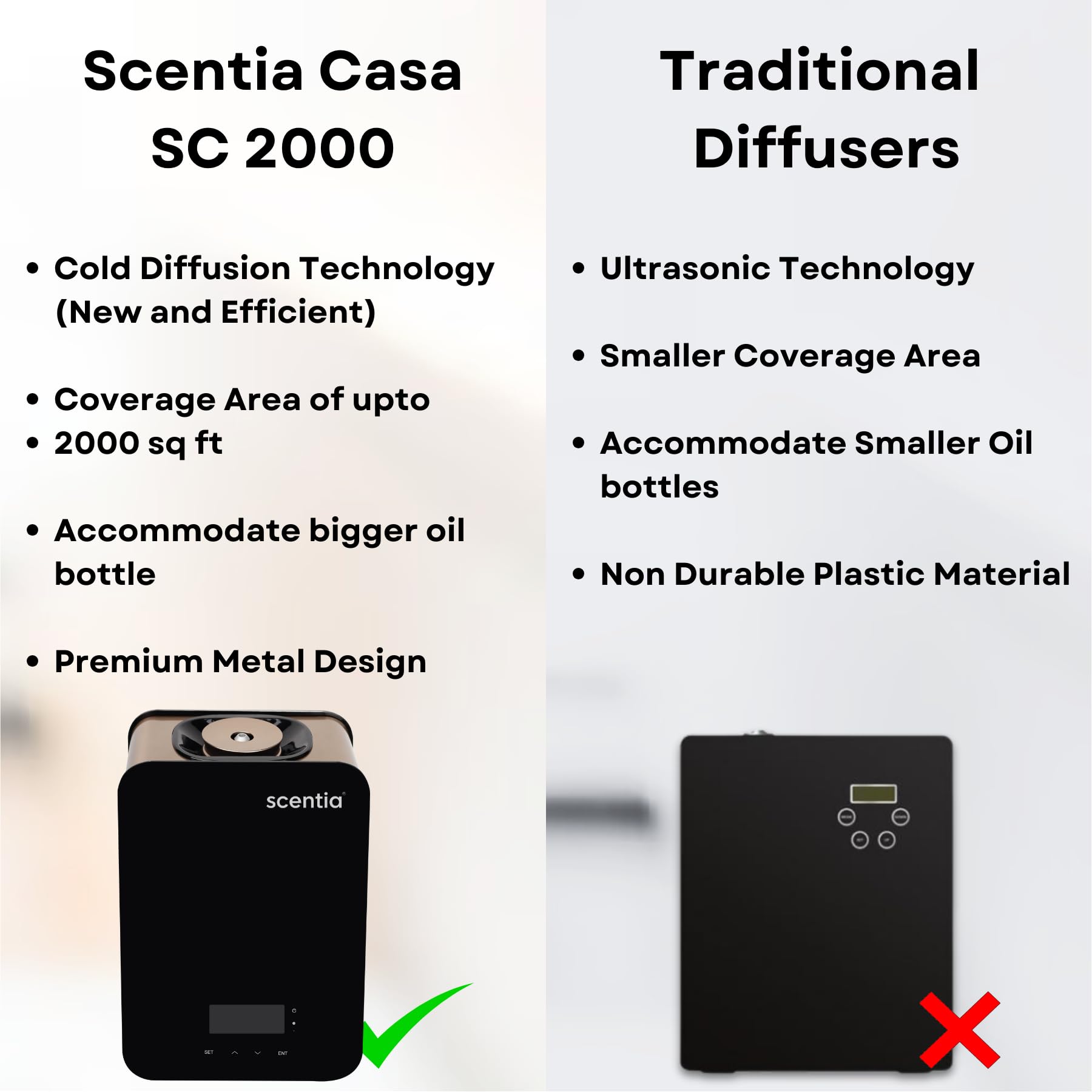 Scentia Casa SC2000 diffusion creates a dry mist with no moisture.