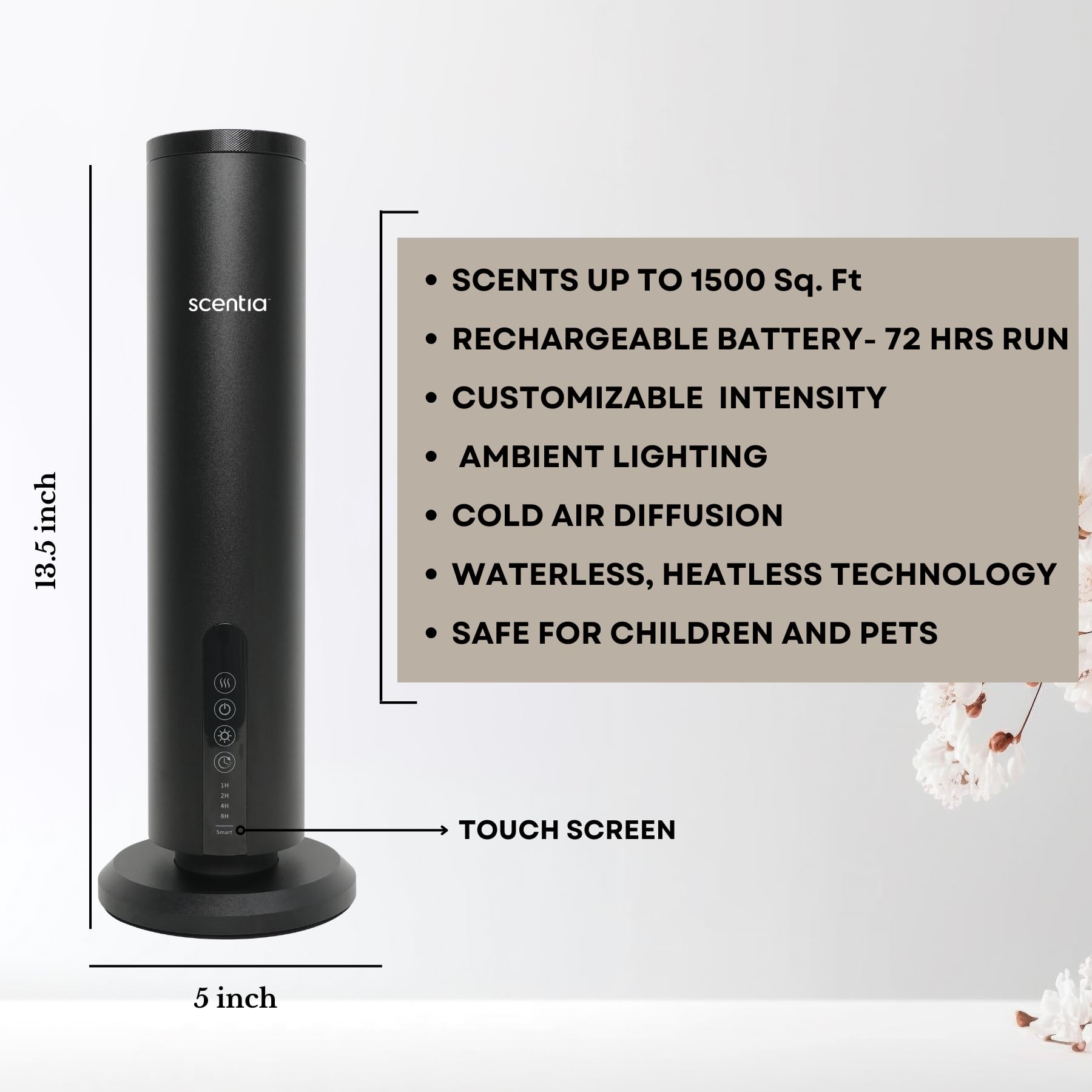 Scentia Max diffuser on a desk with black finish for room-wide aroma.
