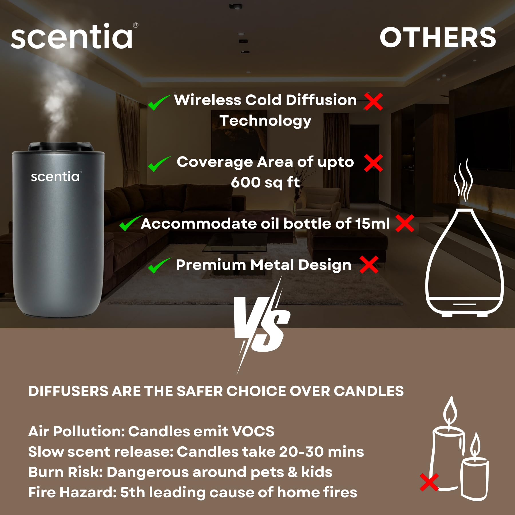 Scentia MiniPod home diffusion in continuous mode for ambient scent.