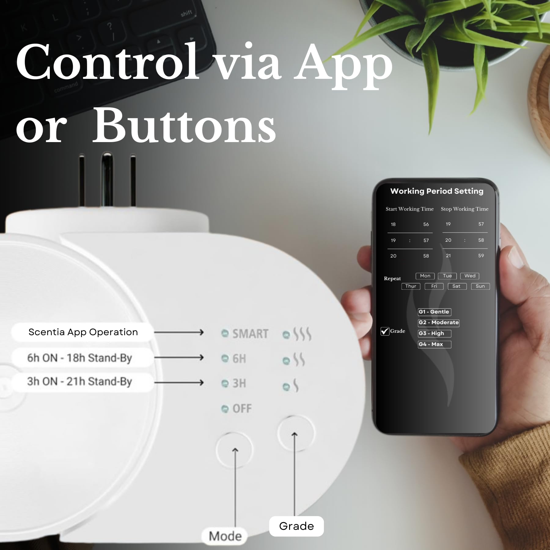 Scentia plug-in diffuser fits anywhere for continuous aroma