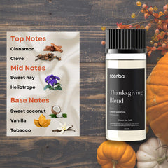Scentia Thanksgiving Blend bottle pour captures rich spice and creamy coconut notes for a comforting scent.