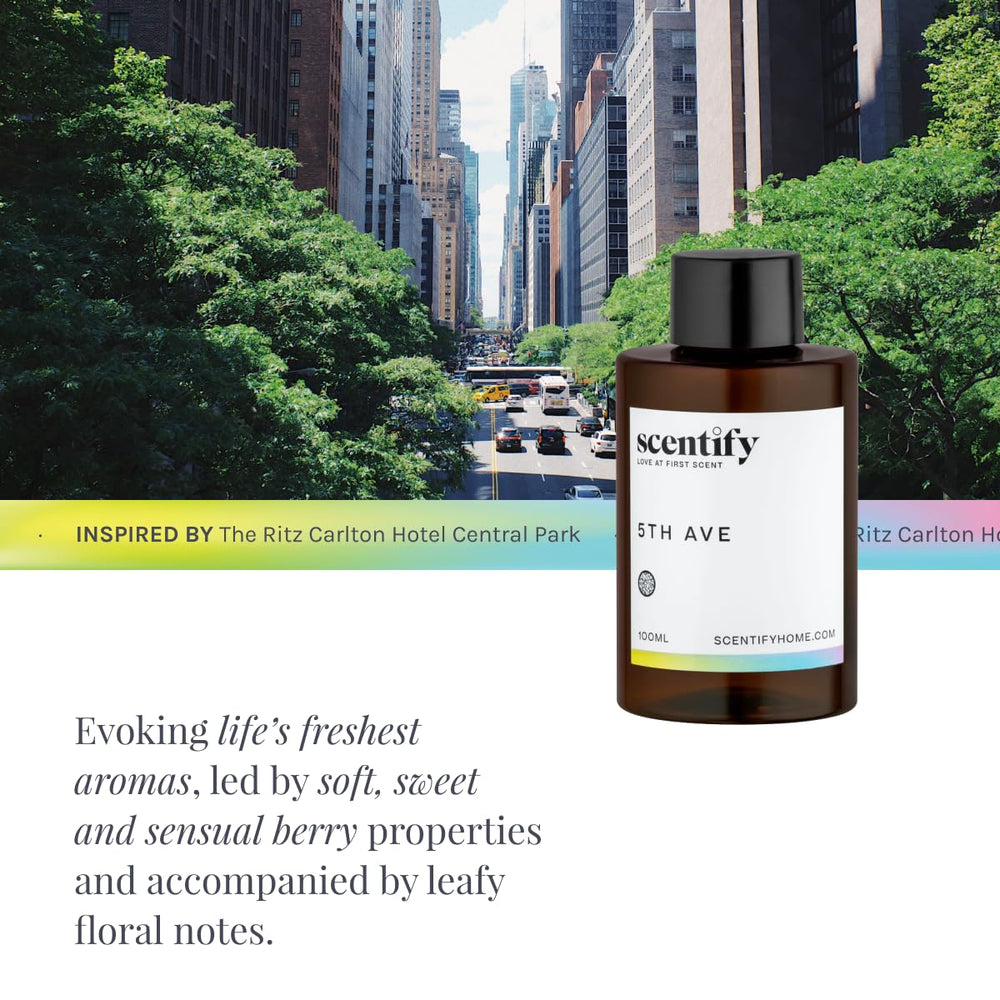 Scentify 5th Ave diffuser room scene evokes mood-enhancing aroma for relaxation.