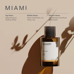 Scentify Miami aroma oil refill mid notes of cashmere and iris for a warm, elegant feel.