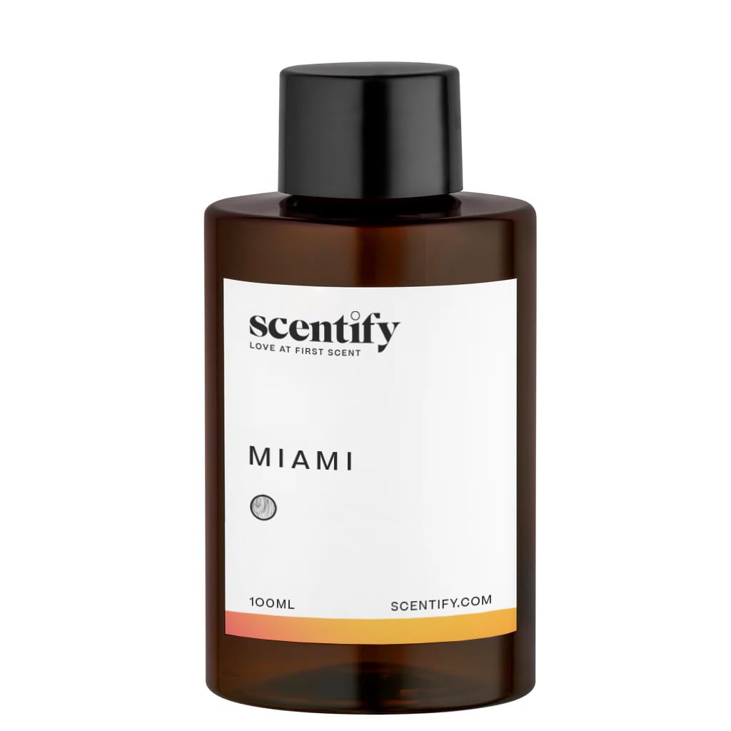 Scentify Miami aroma oil refill showing top notes of coconut for a fresh start.