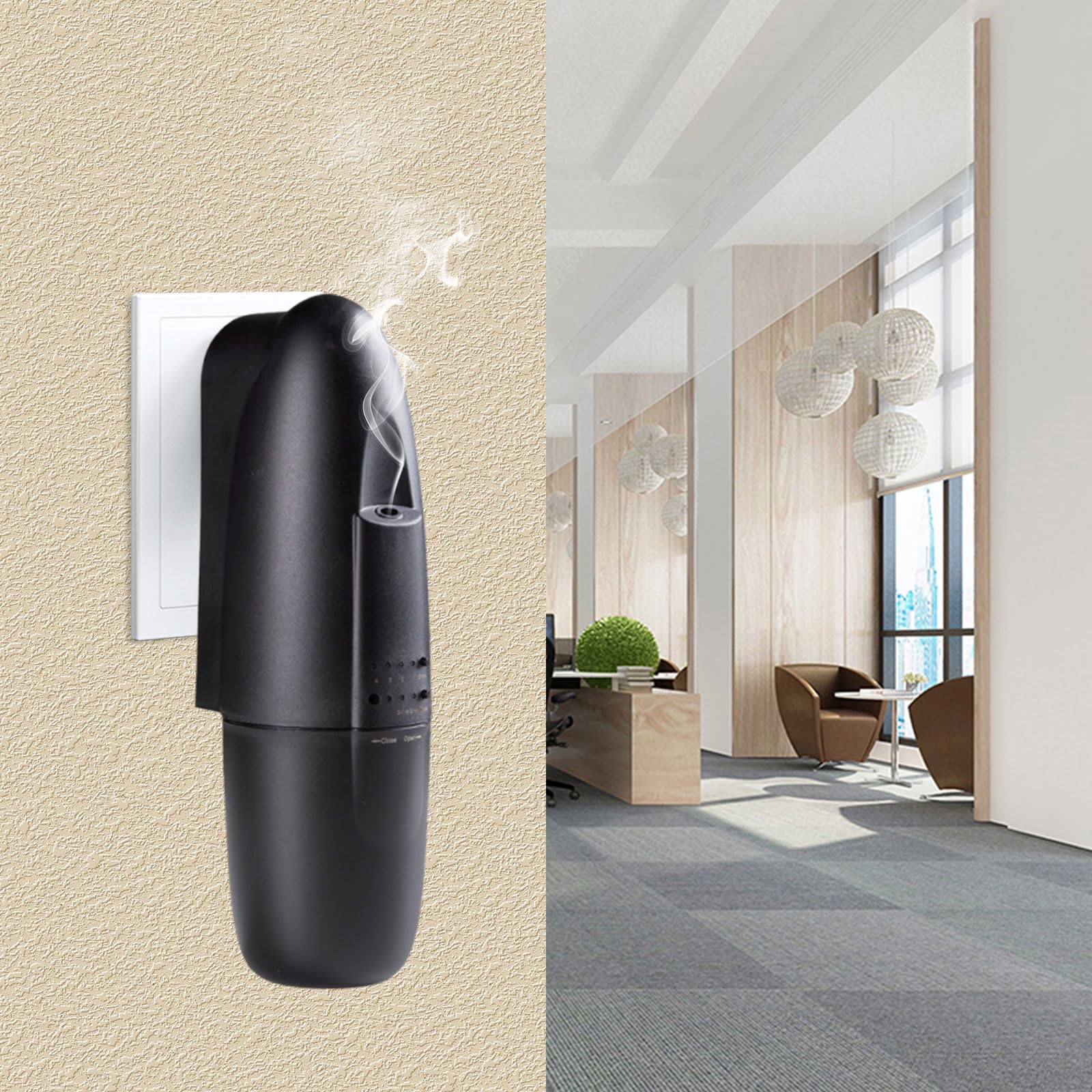 Scentiplus black diffuser creates a calm living room ambiance.