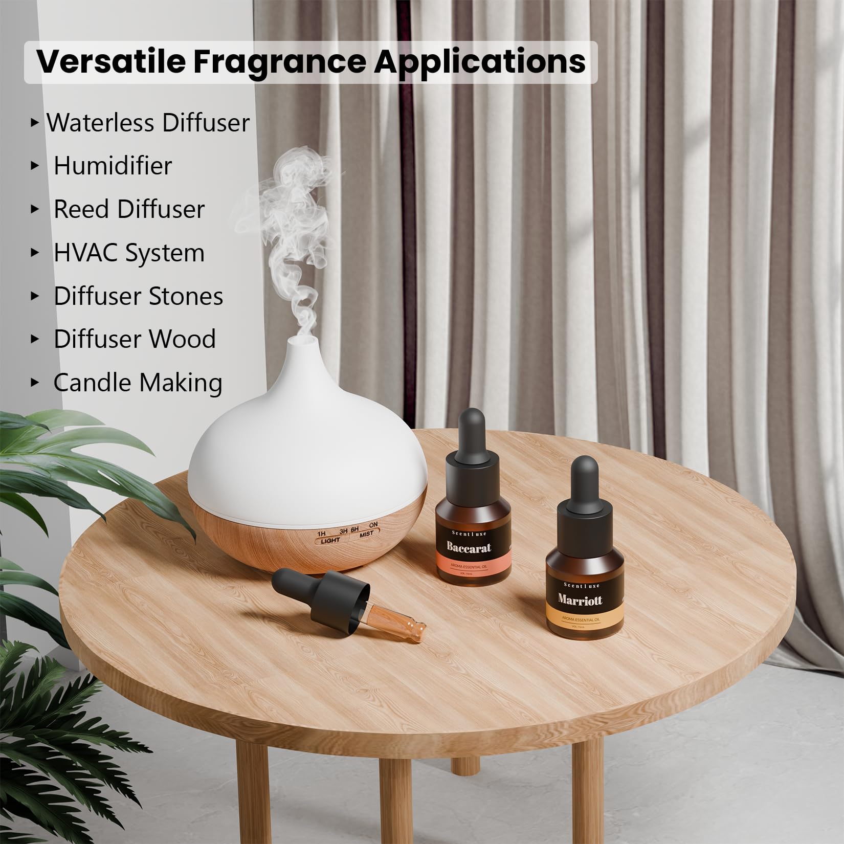 Elegant hotel aroma setup highlighting luxury diffusion in a bedroom or lobby.