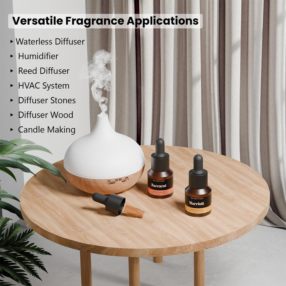 Elegant hotel aroma setup highlighting luxury diffusion in a bedroom or lobby.