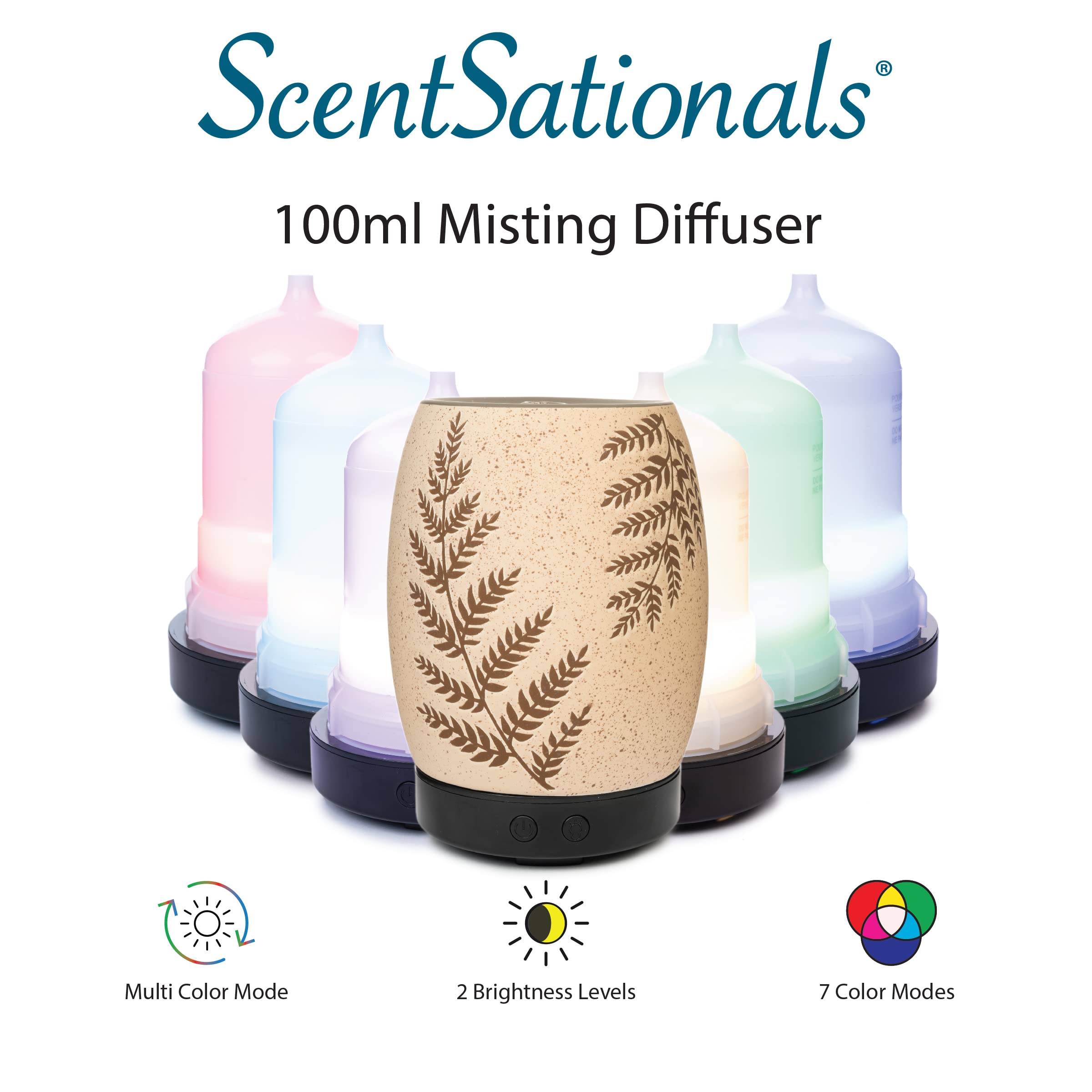 Scentsationals Eclectic Fern diffuser with water tank visible during use, humidifying air.
