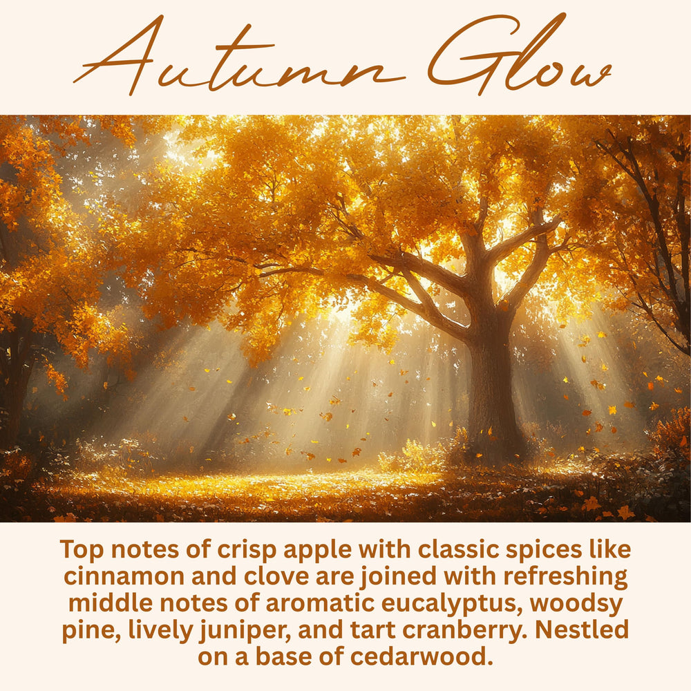 Scentury Autumn Glow candle jar front, inviting warm notes in any room