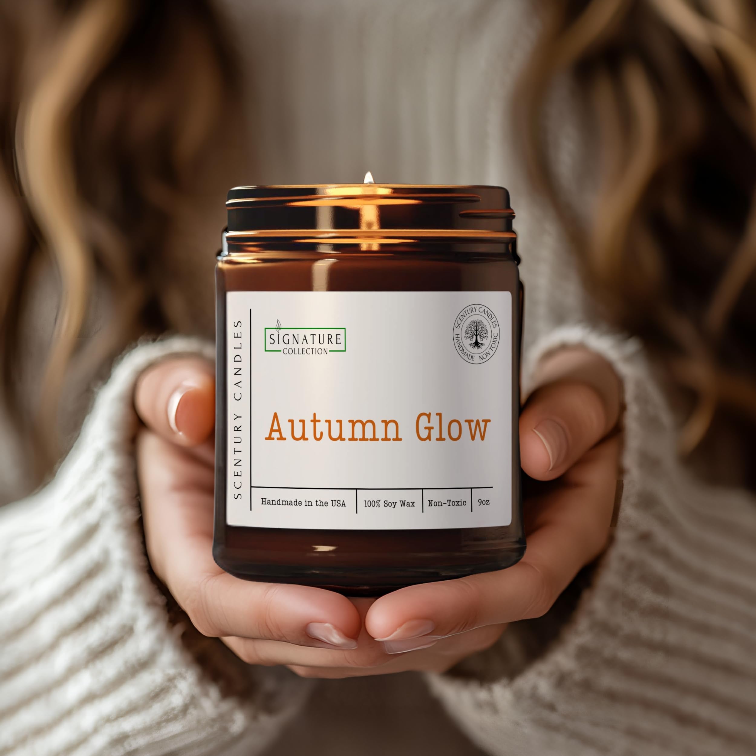 Scentury Autumn Glow label detail highlights phthalate-free, non-toxic ingredients
