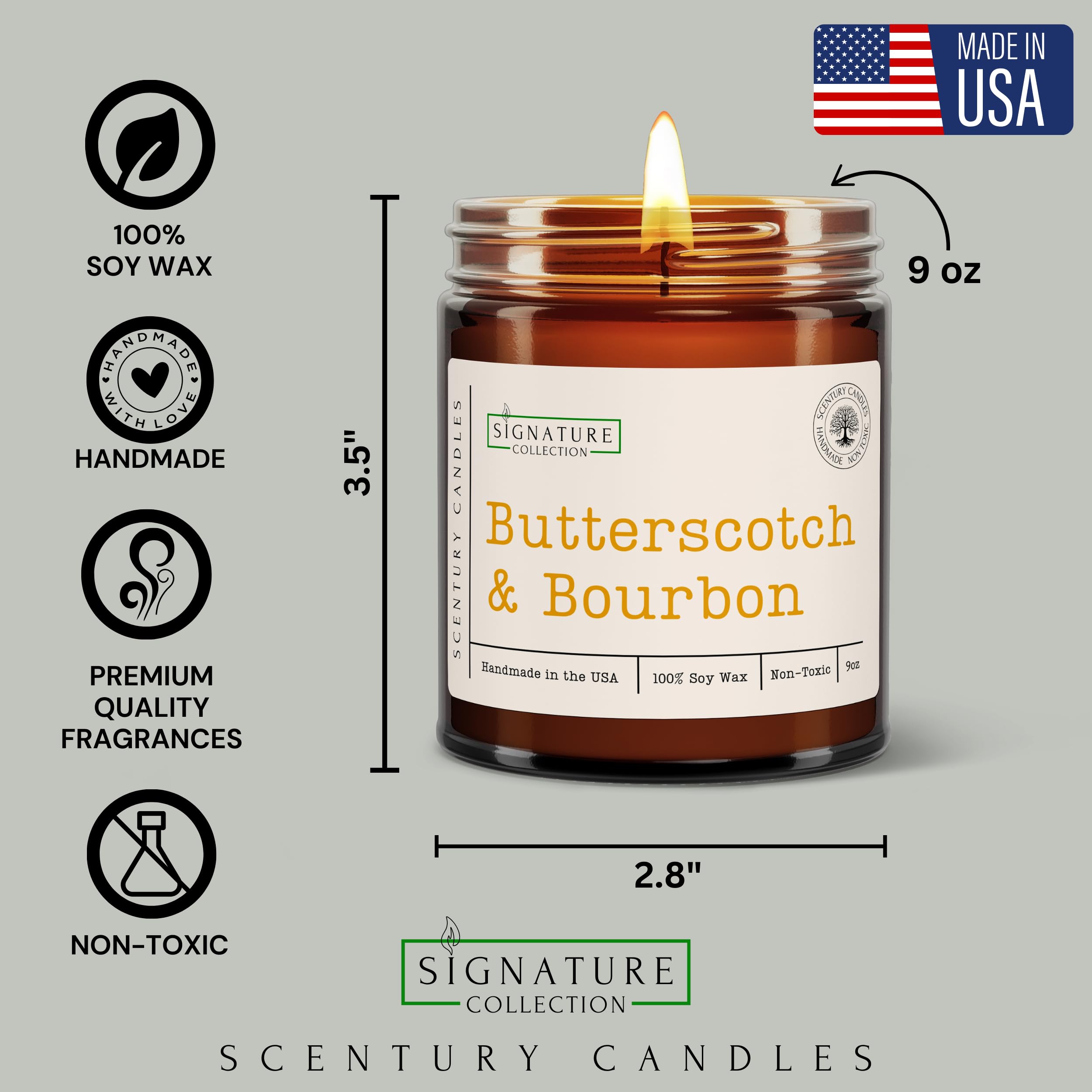 Scentury Autumn Glow candle lit with warm, cozy glow