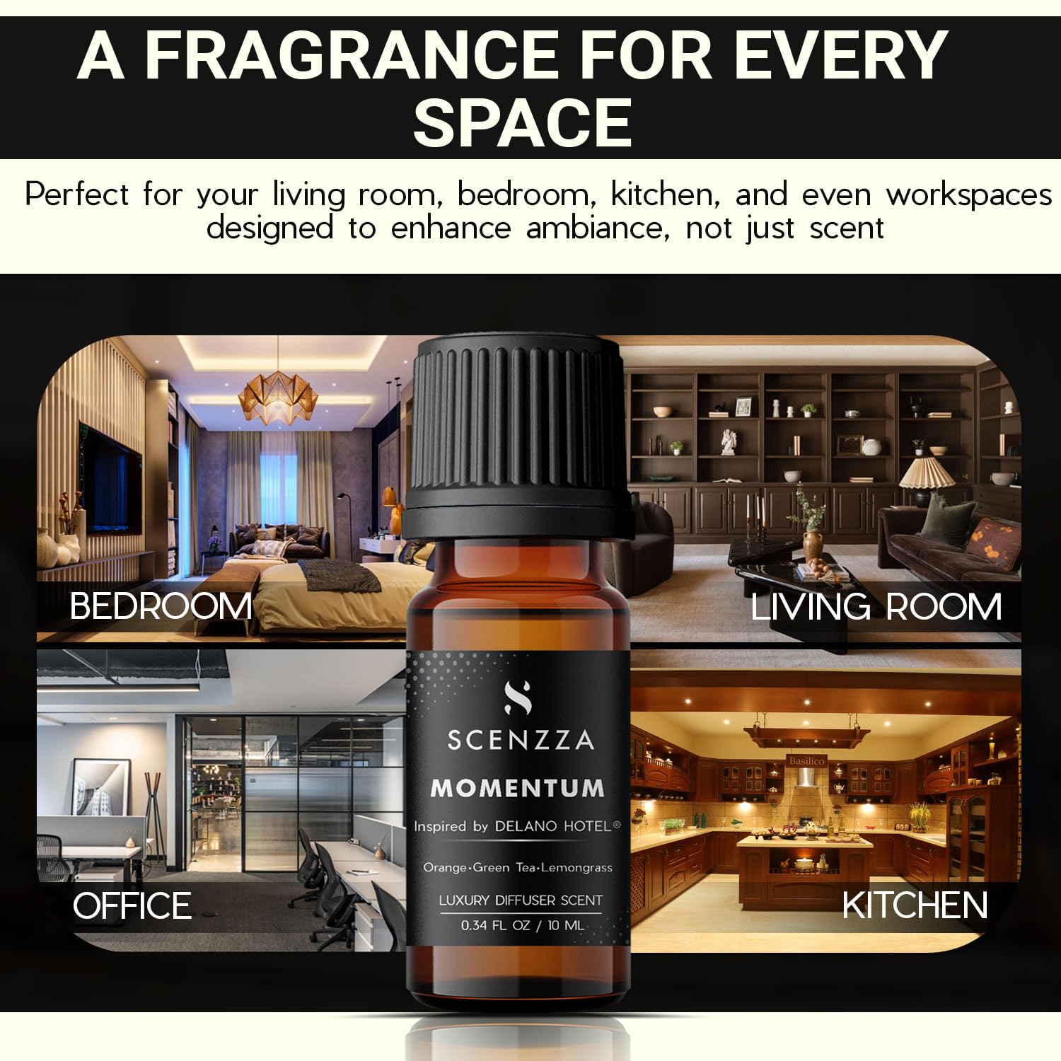 SCENZZA Momentum base-notes detail conveys warm, lasting aroma.