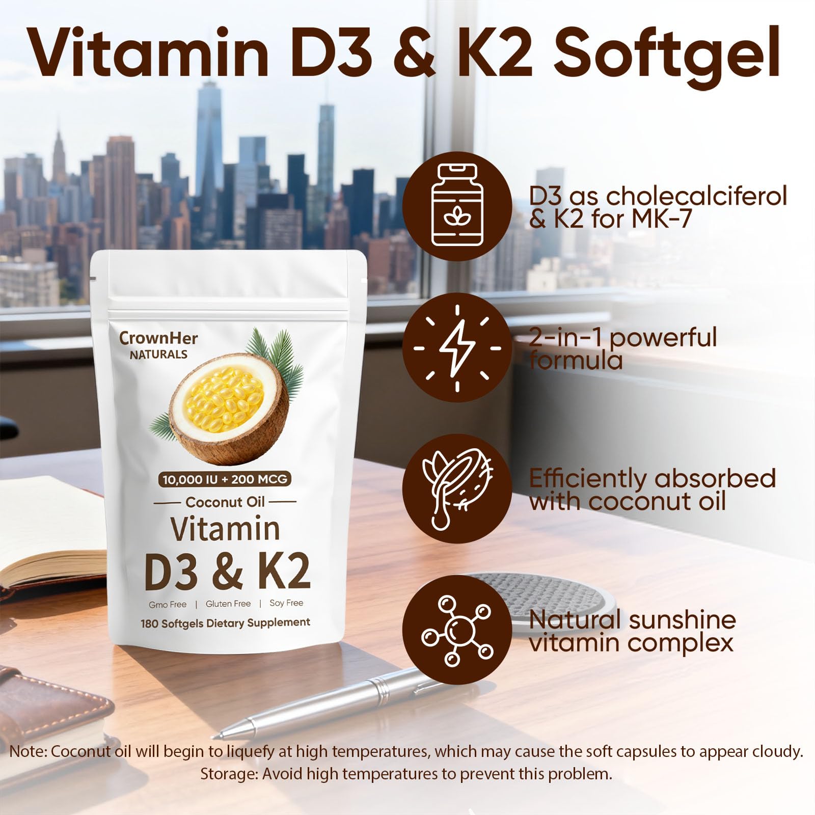 SCEZROB CrownHer Naturals D3 K2 softgel—easy daily capsule for immune support and energy.
