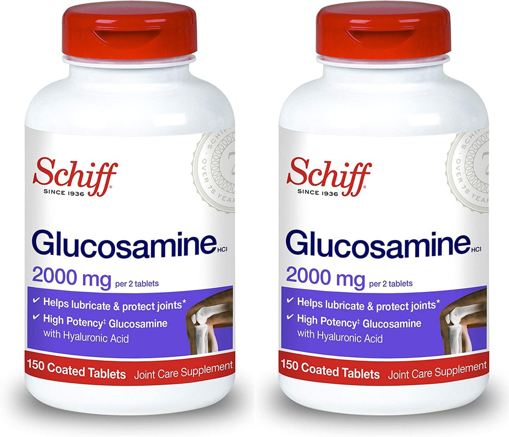 Schiff Glucosamine with Hyaluronic Acid bottle front highlights joint care and daily supplementation.